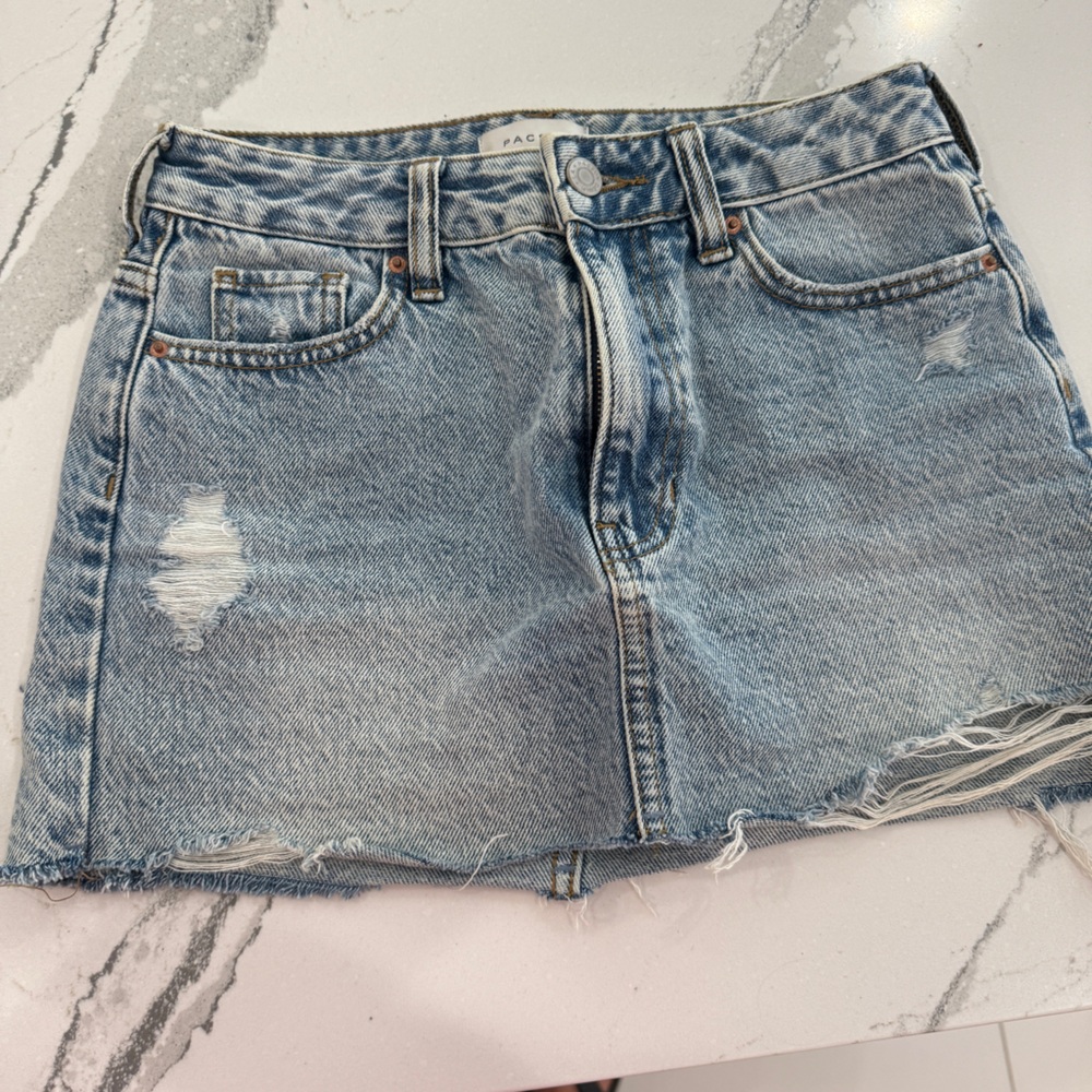 PacSun Blue Distressed Denim Skirt